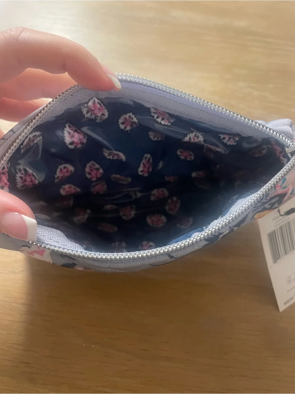 Vera Bradley Quilted Floral Cosmetic Pouch - Light Gray with Pink Accents